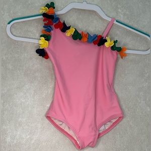 Hannah Andersson Pink Rainbow Ruffle Flowers Girls Swimsuit- US 2